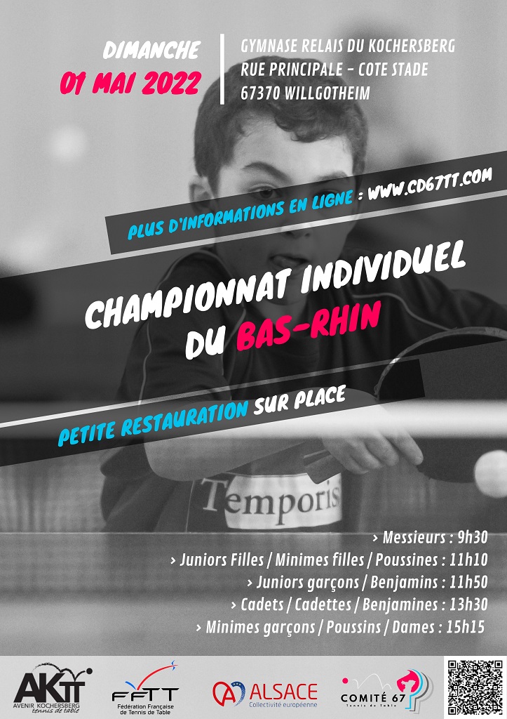L'AKTT Organise les Championnats du Bas-Rhin le Dimanche 1er mai !